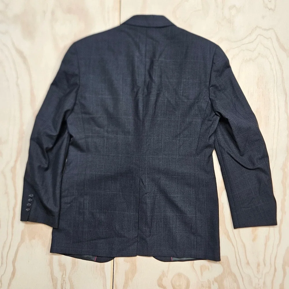 Evan-Picone Vintage 100% Pure Wool Blazer Grey Micro Check Union Made USA 42R
